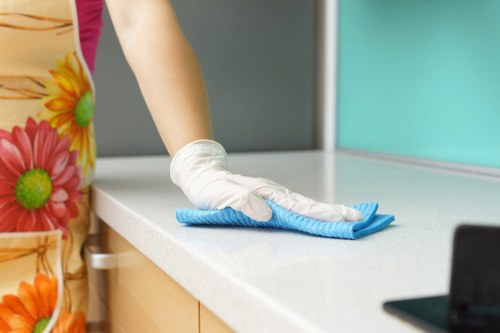 Professional carpet cleaner following safe working practices